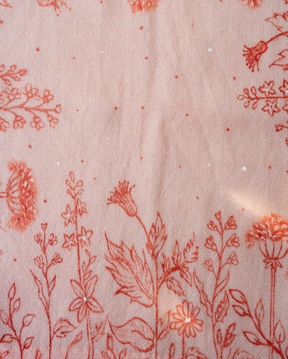Peach Hand-Painted Chanderi Silk Scarf