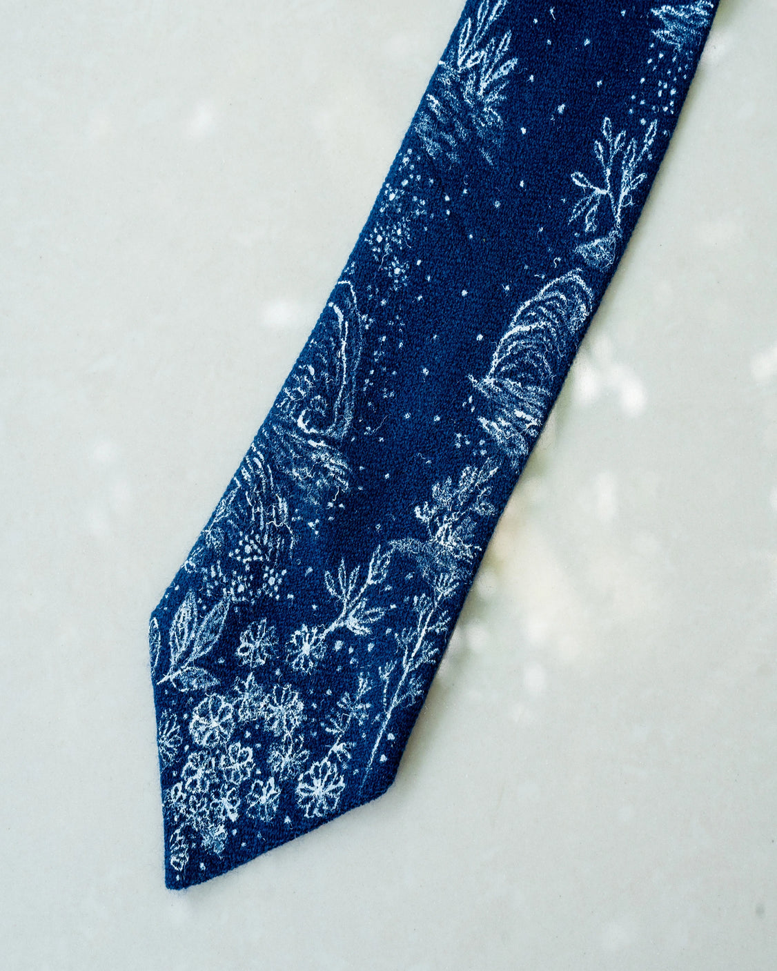Navy Blue Handpainted Pure Pashmina Tie & Pocket Square Set