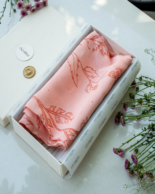 Peach Hand-Painted Chanderi Silk Scarf