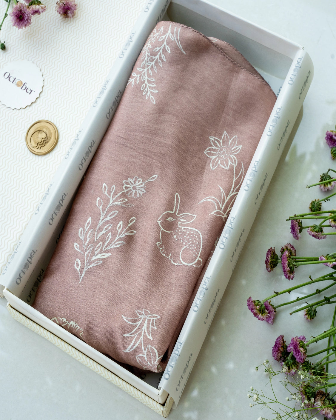 Dusty Rose Hand-Painted Chanderi Silk Scarf