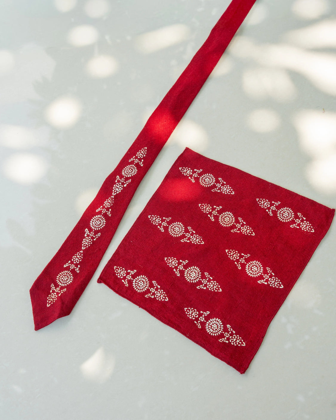 Maroon Silver Printed Pure Pashmina Tie & Pocket Square Set