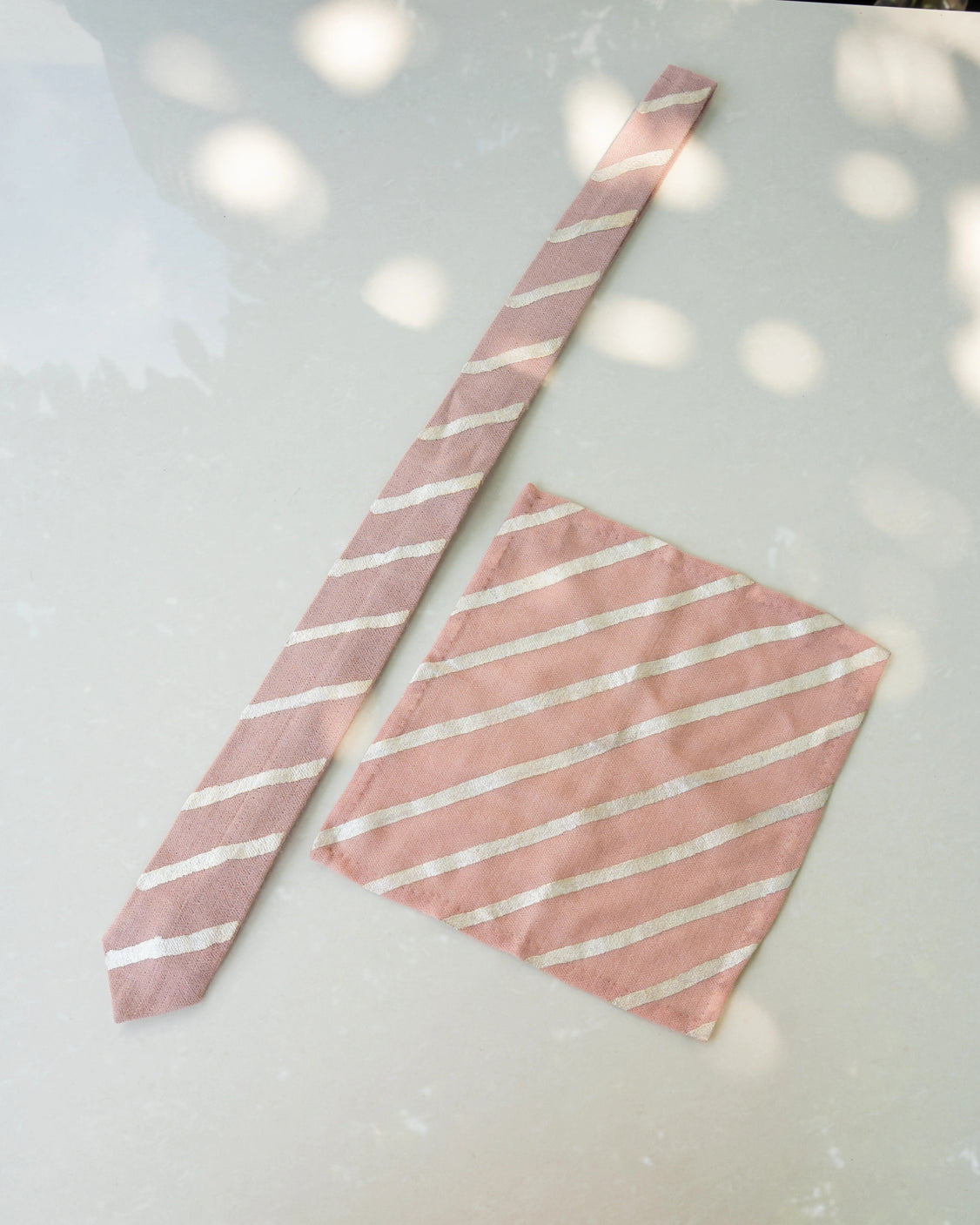 Peach Pure Pashmina Silver Printed Tie & Pocket Square Set