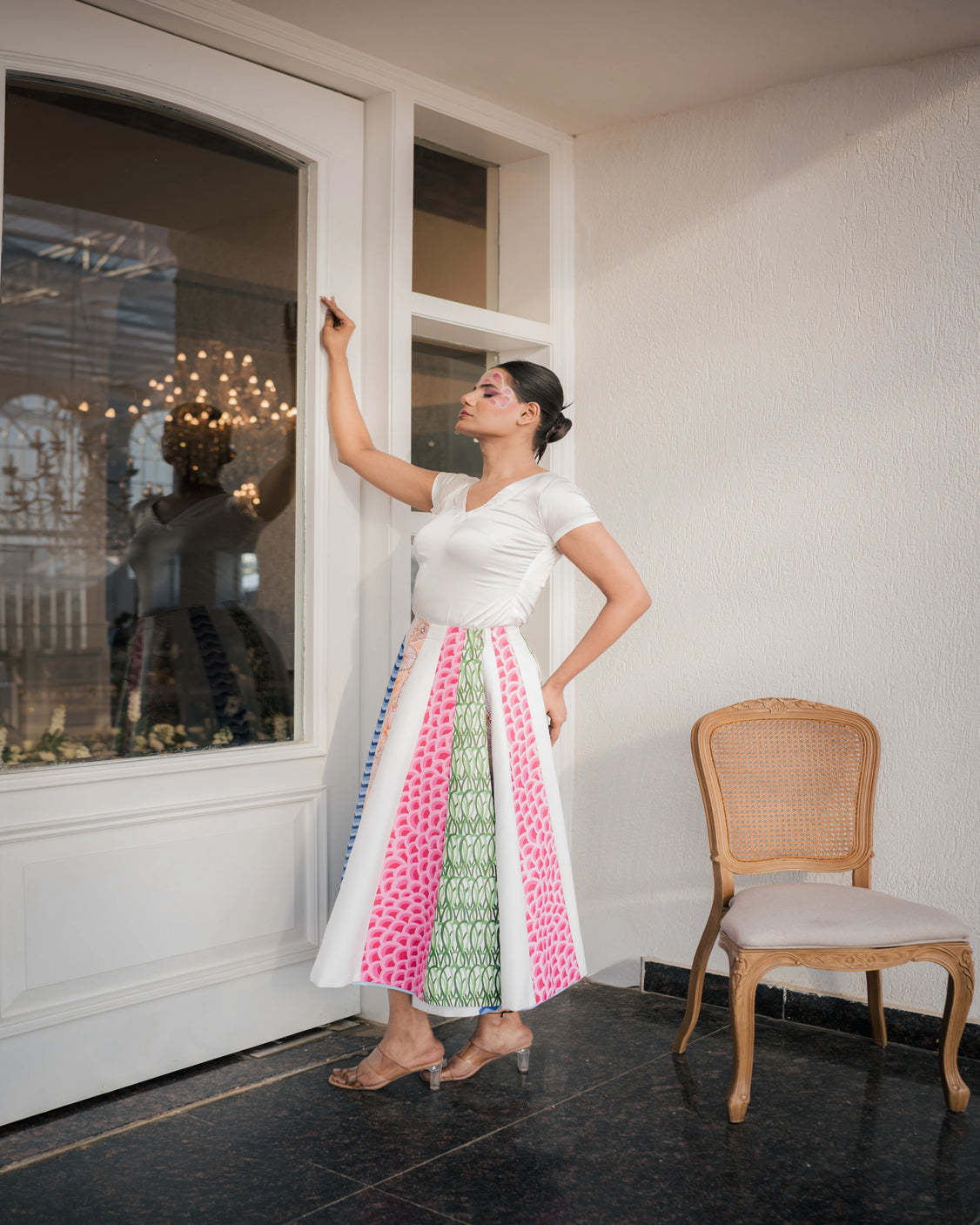 Multicolored Cloud Handpainted Reversible Cotton Skirt