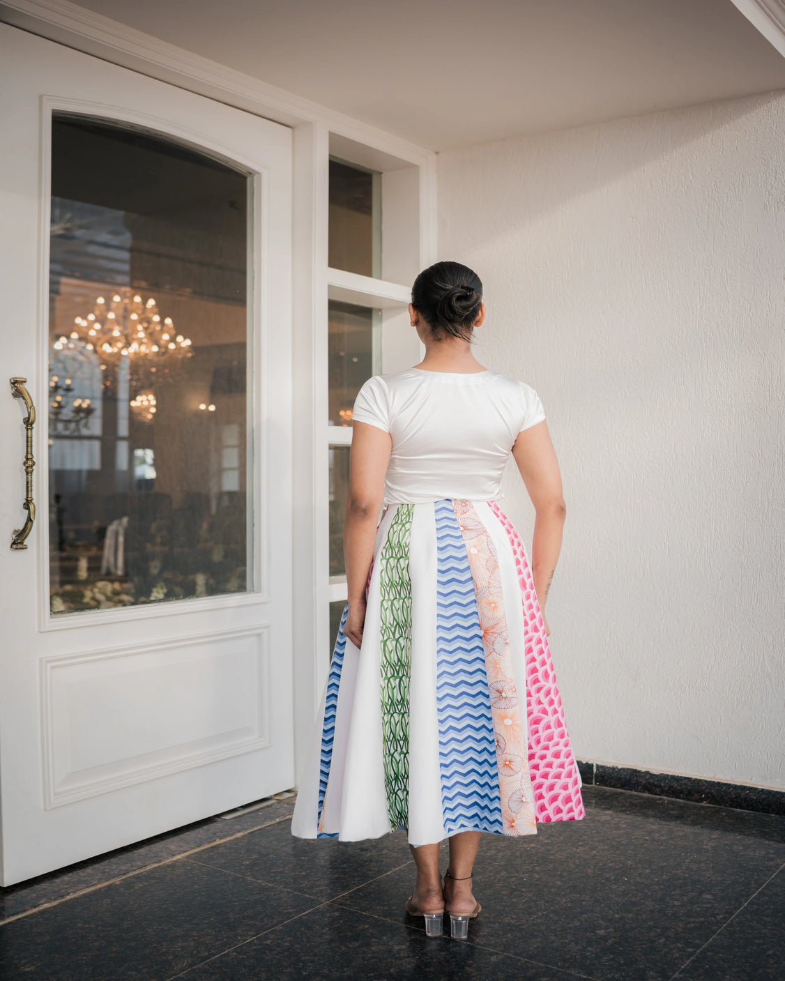 Multicolored Cloud Handpainted Reversible Cotton Skirt