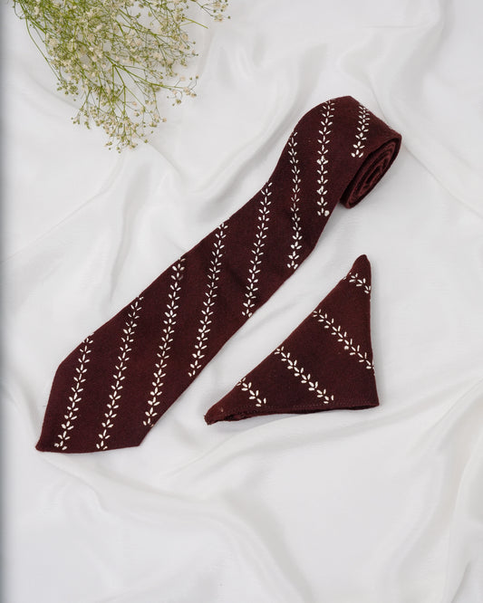 Pure Pashmina Brown Tie & Pocket Square Set