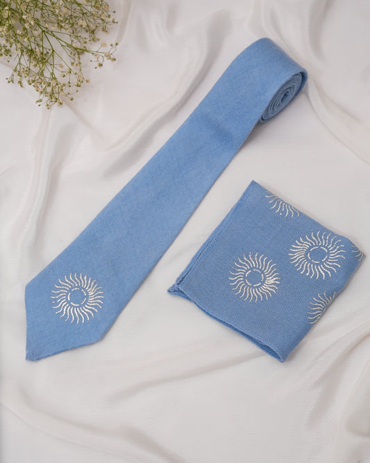 Pure Pashmina Sky Blue Tie & Pocket Square Set