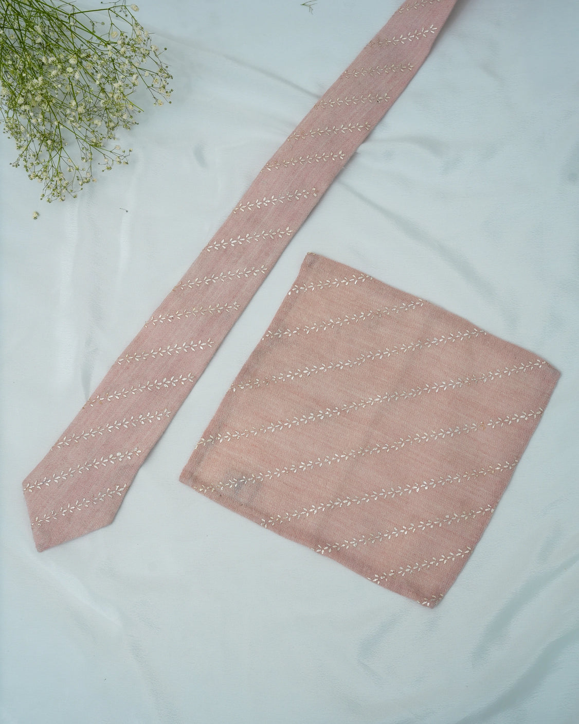 Pure Pashmina Peach Tie & Pocket Square Set