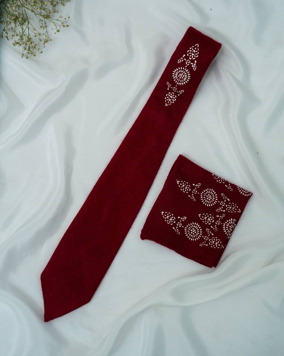 Pure Pashmina Maroon Tie & Pocket Square Set