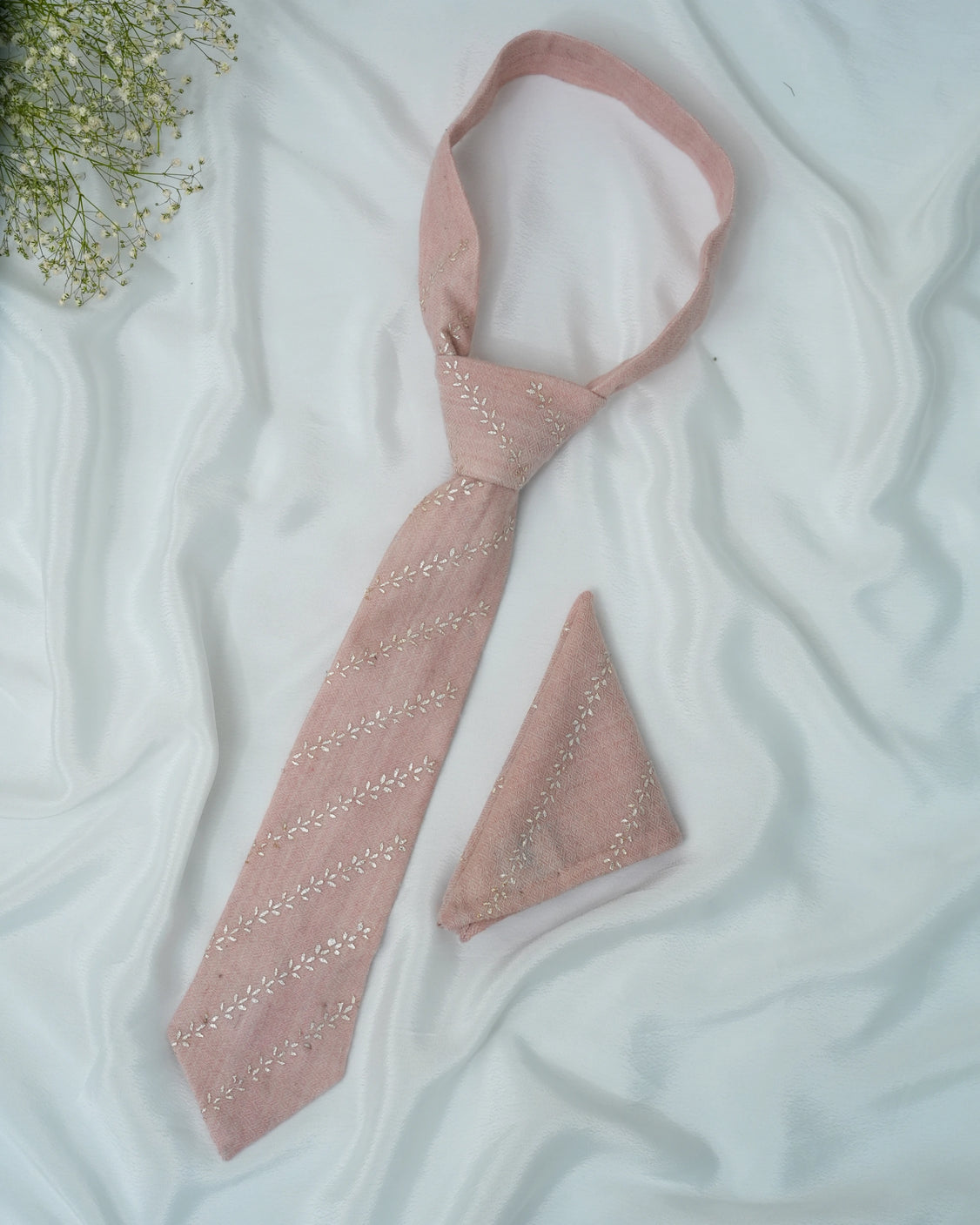 Pure Pashmina Peach Tie & Pocket Square Set