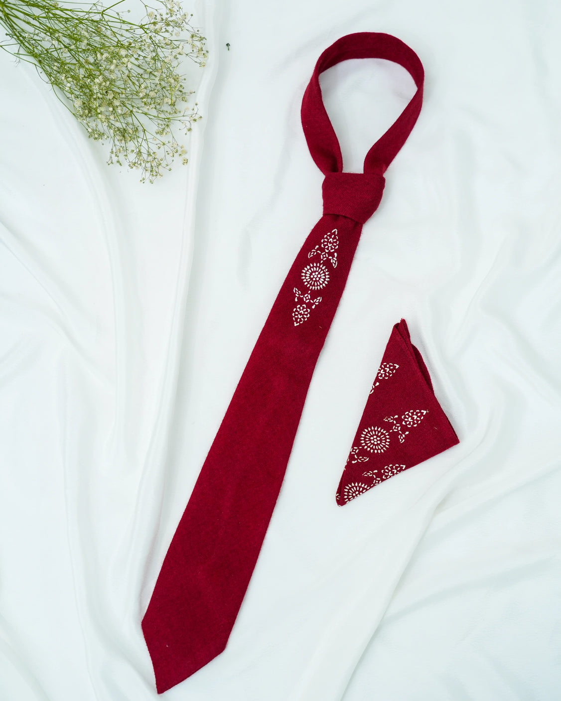 Pure Pashmina Maroon Tie & Pocket Square Set