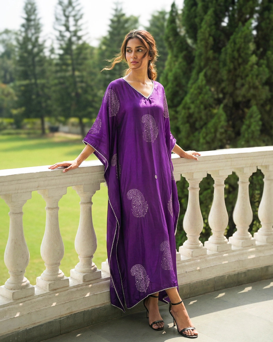 Grape Kiss Real Silver Silk Kaftan