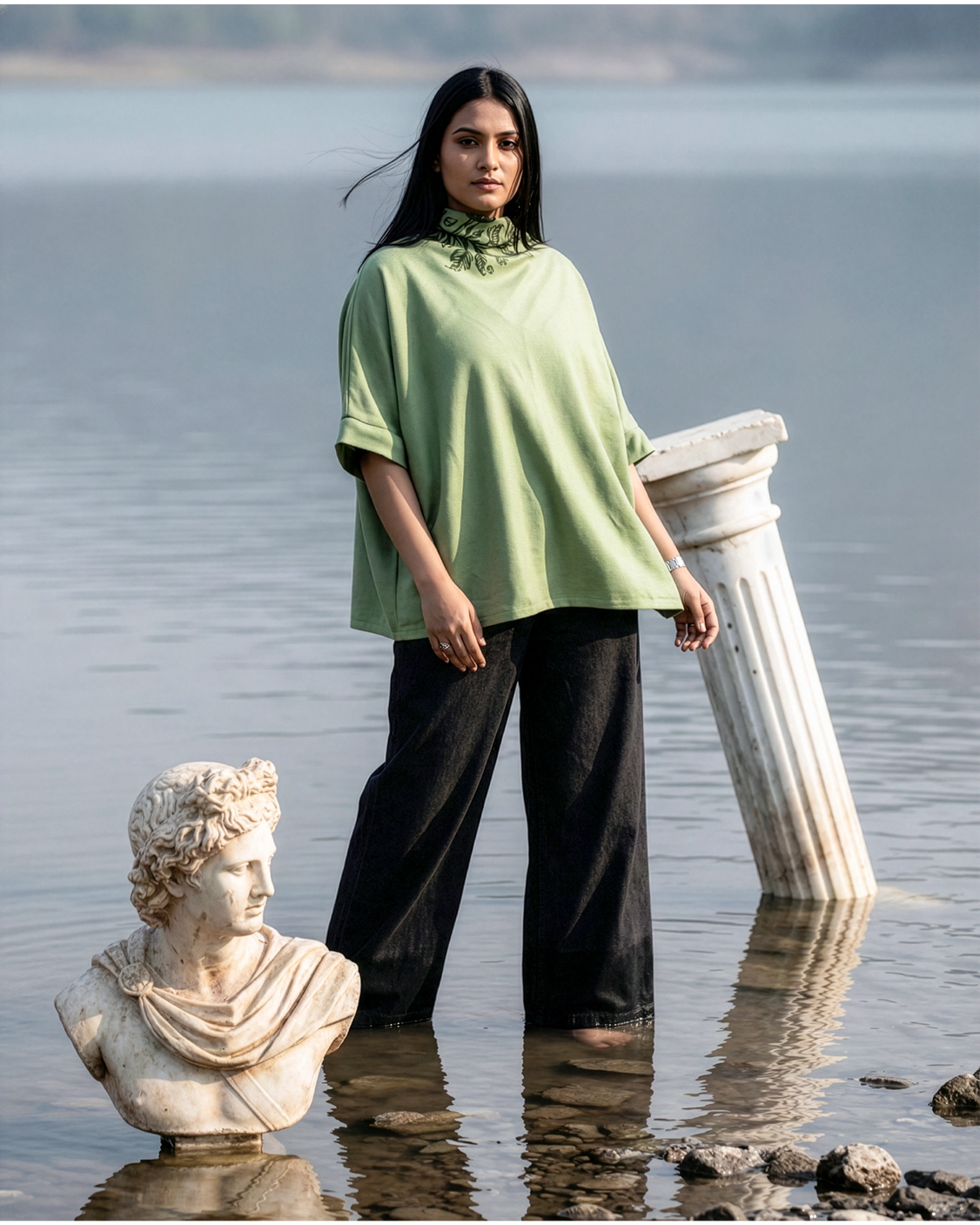 Forest Sketch Handpainted Turtle Neck Cape