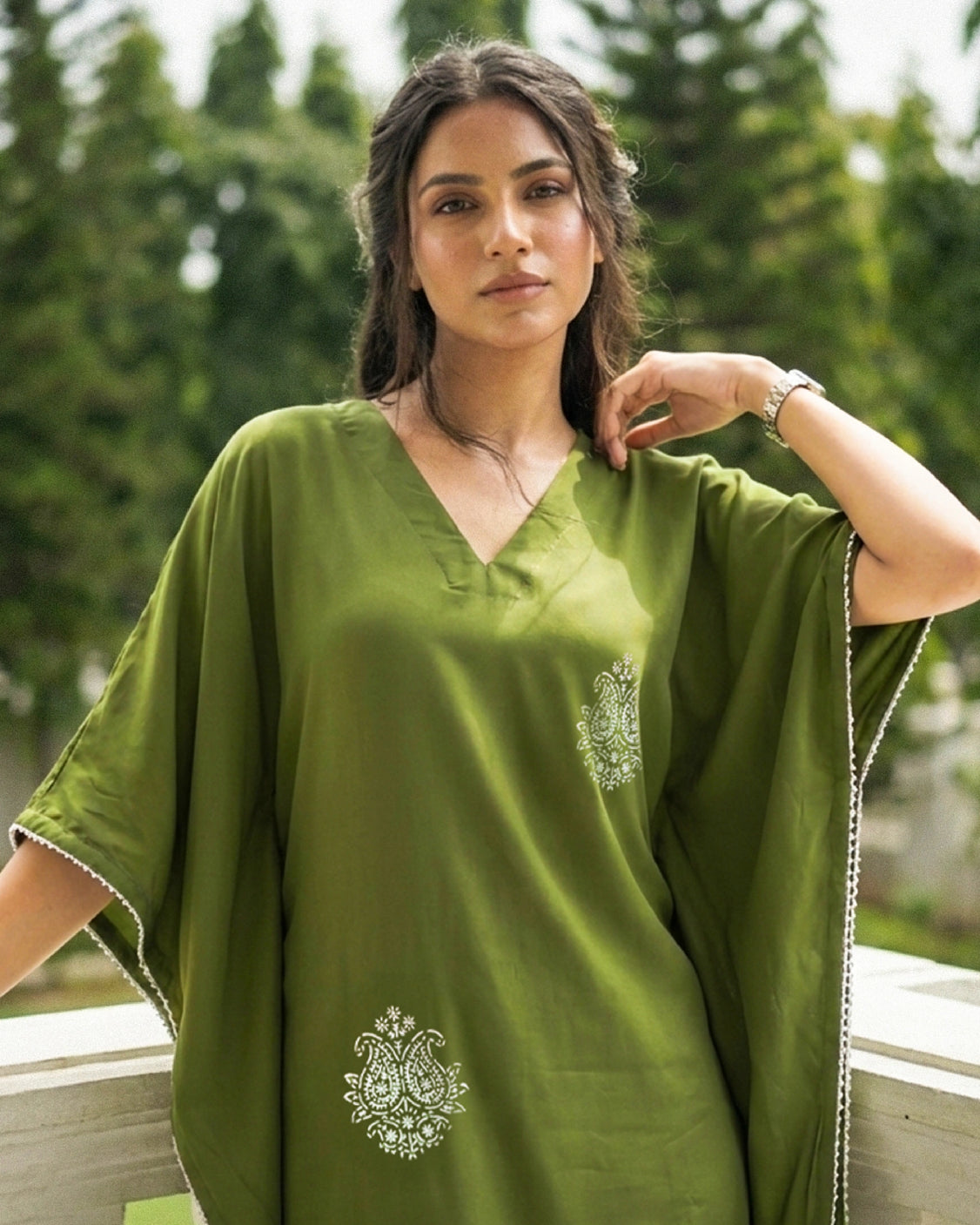 Sage Real Silver Crepe Kaftan