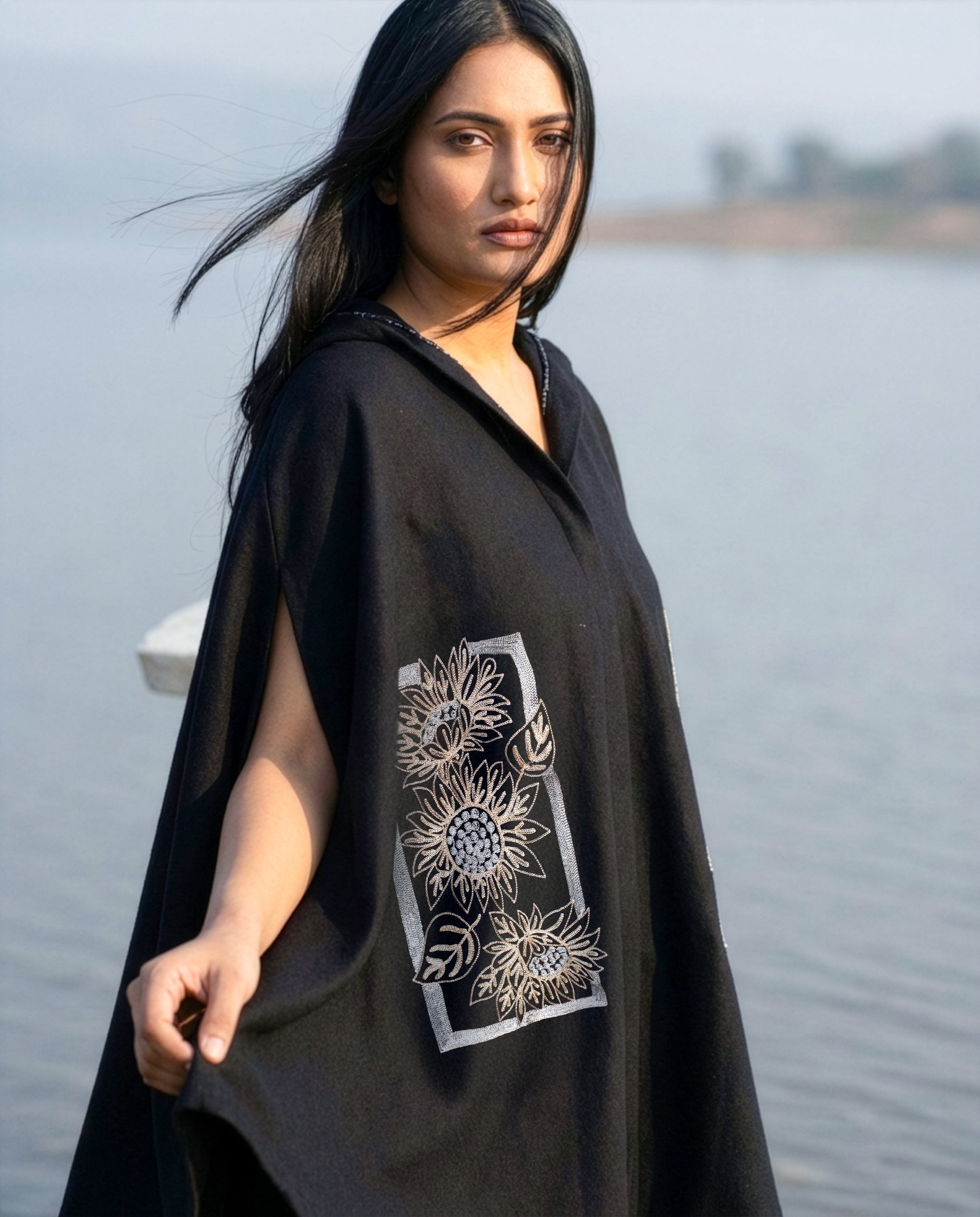 Midnight Harvest Sunflower Embrodiery Cape