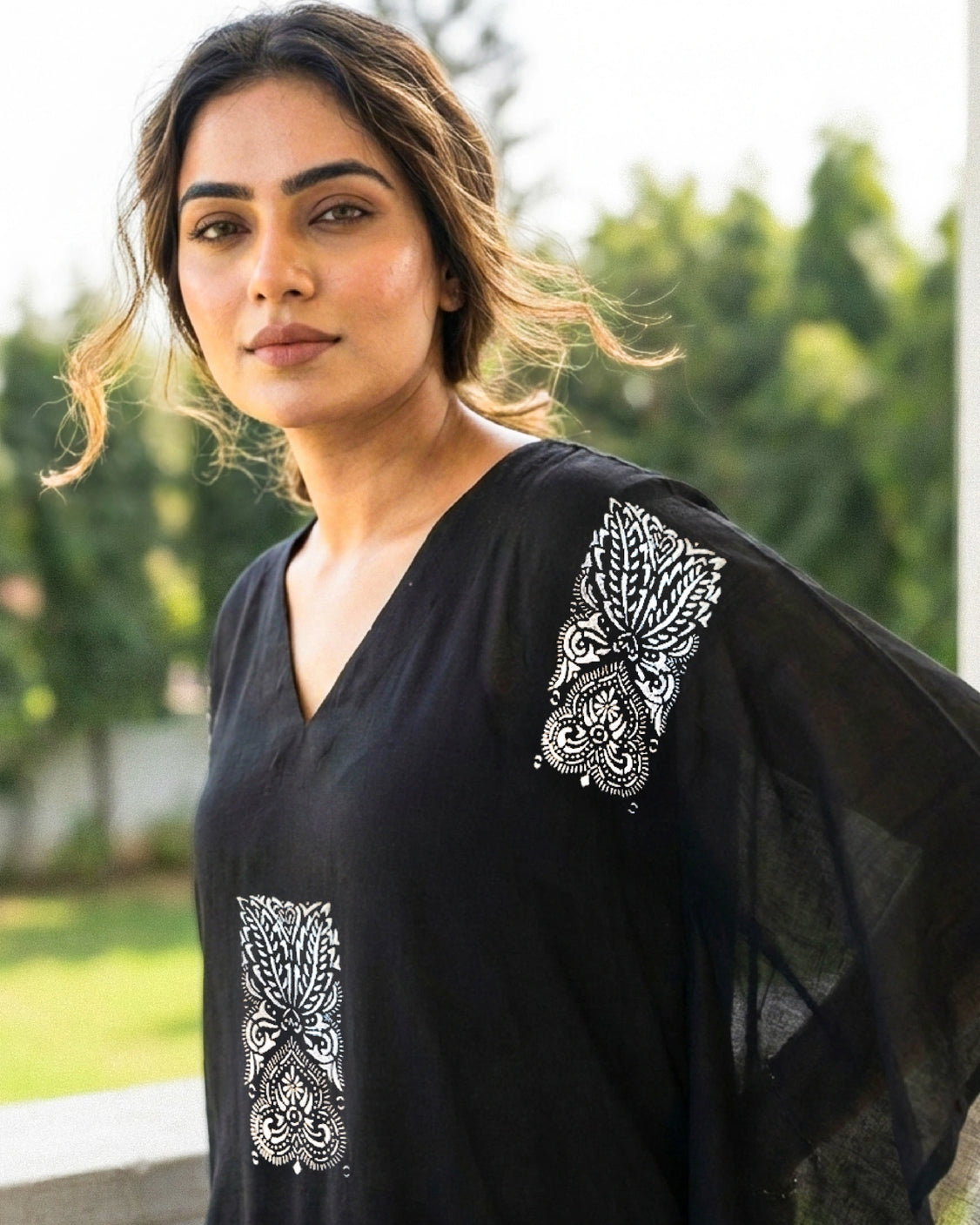 Twilight Bloom Real Silver Silk Kaftan