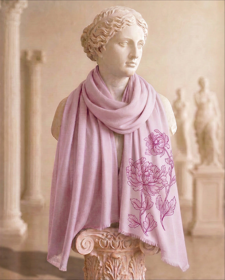 Pink Fine Wool Handpainted Scarf