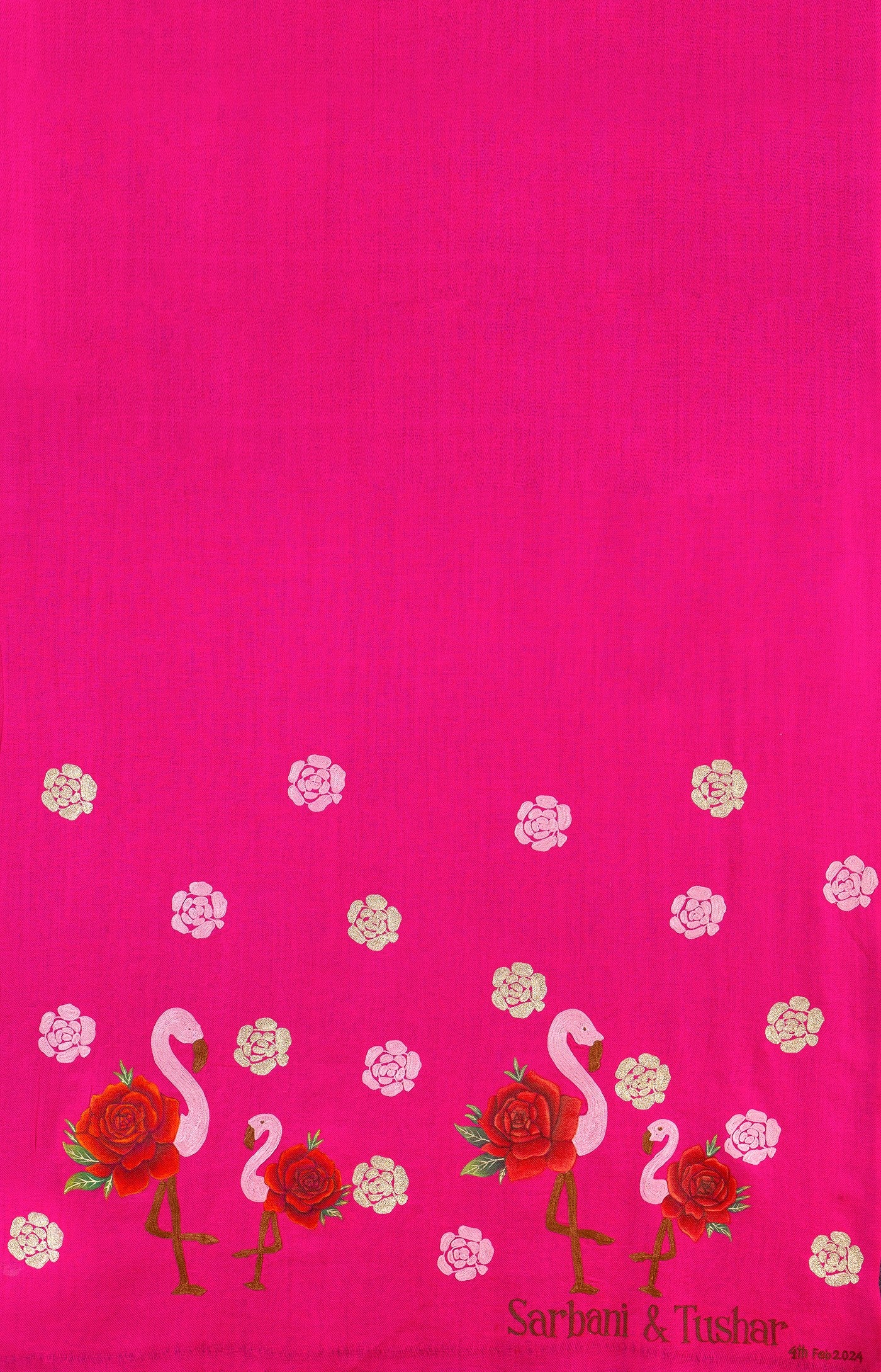 Flamingo & Roses in Pashmina