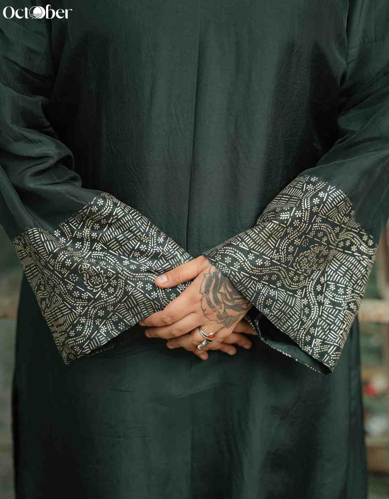 Emerald Silk Co-Ord Set in Real Silver Work