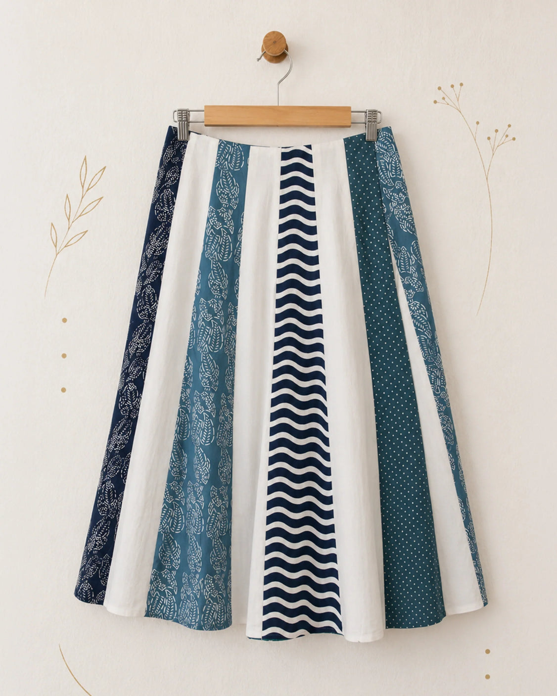 Reversible Blue Handpainted & Silver Printed Cotton Skirt