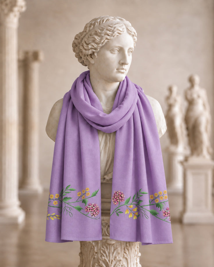 Lilac Cotton Pashmina Handpainted Scarf