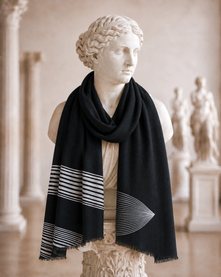 Black Illusion Handpainted Fine Wool Scarf