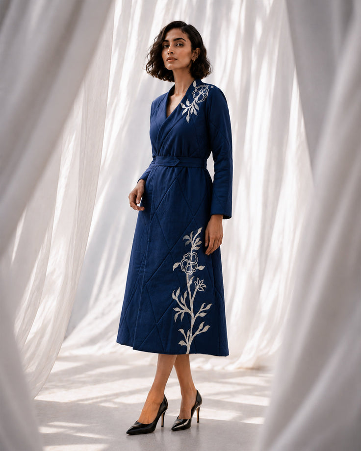 Night Walk - Deep Indigo Fine Wool Coat Dress