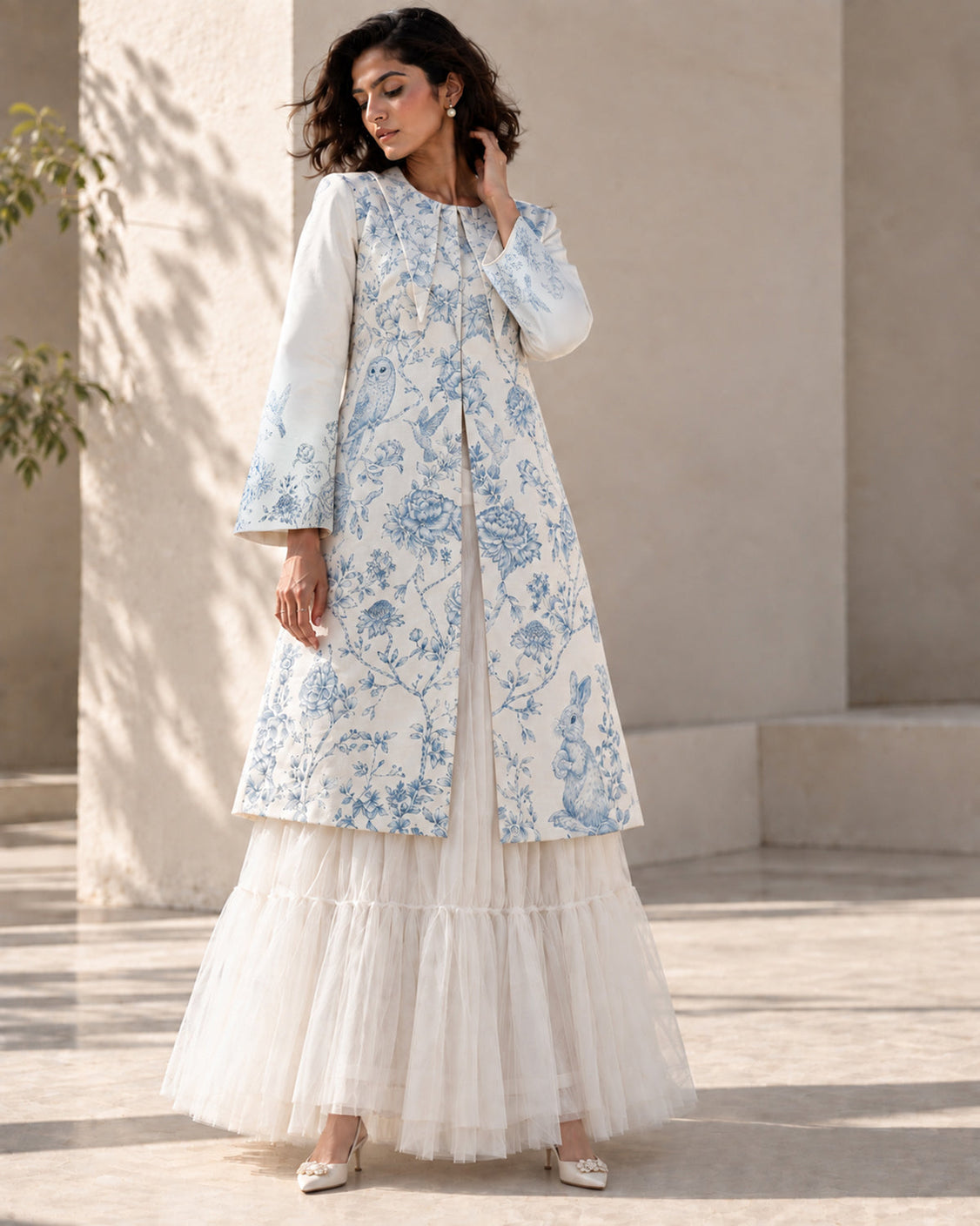 Cloud Handpainted Linen Satin Coat