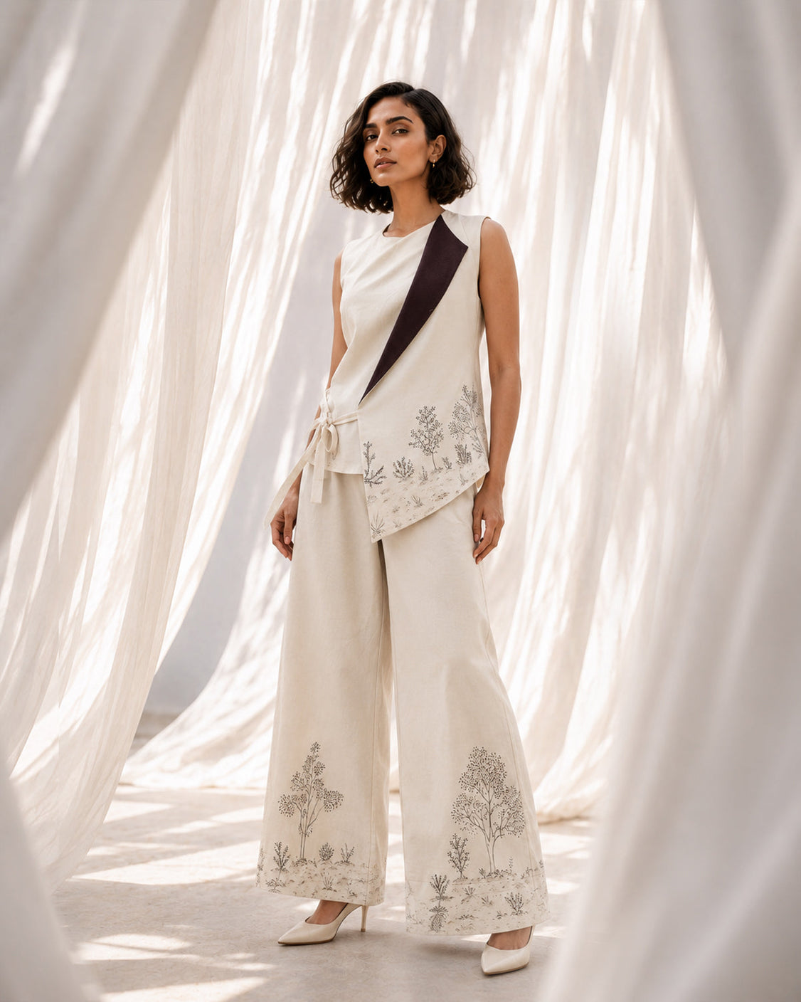 The Quiet Path - Ivory Chanderi Silk Set
