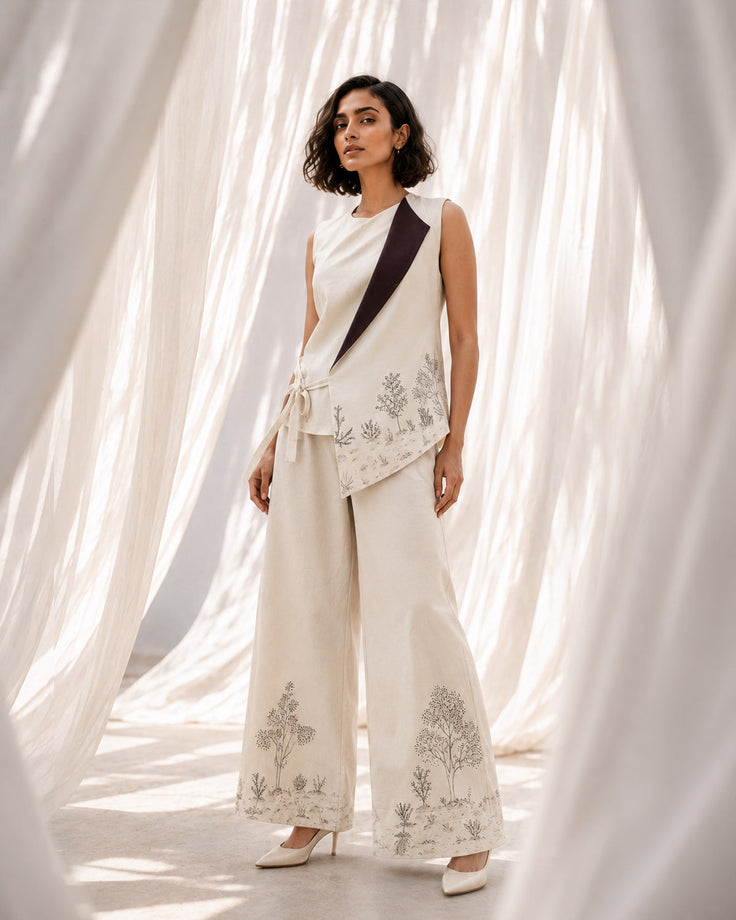 The Quiet Path - Ivory Chanderi Silk Set