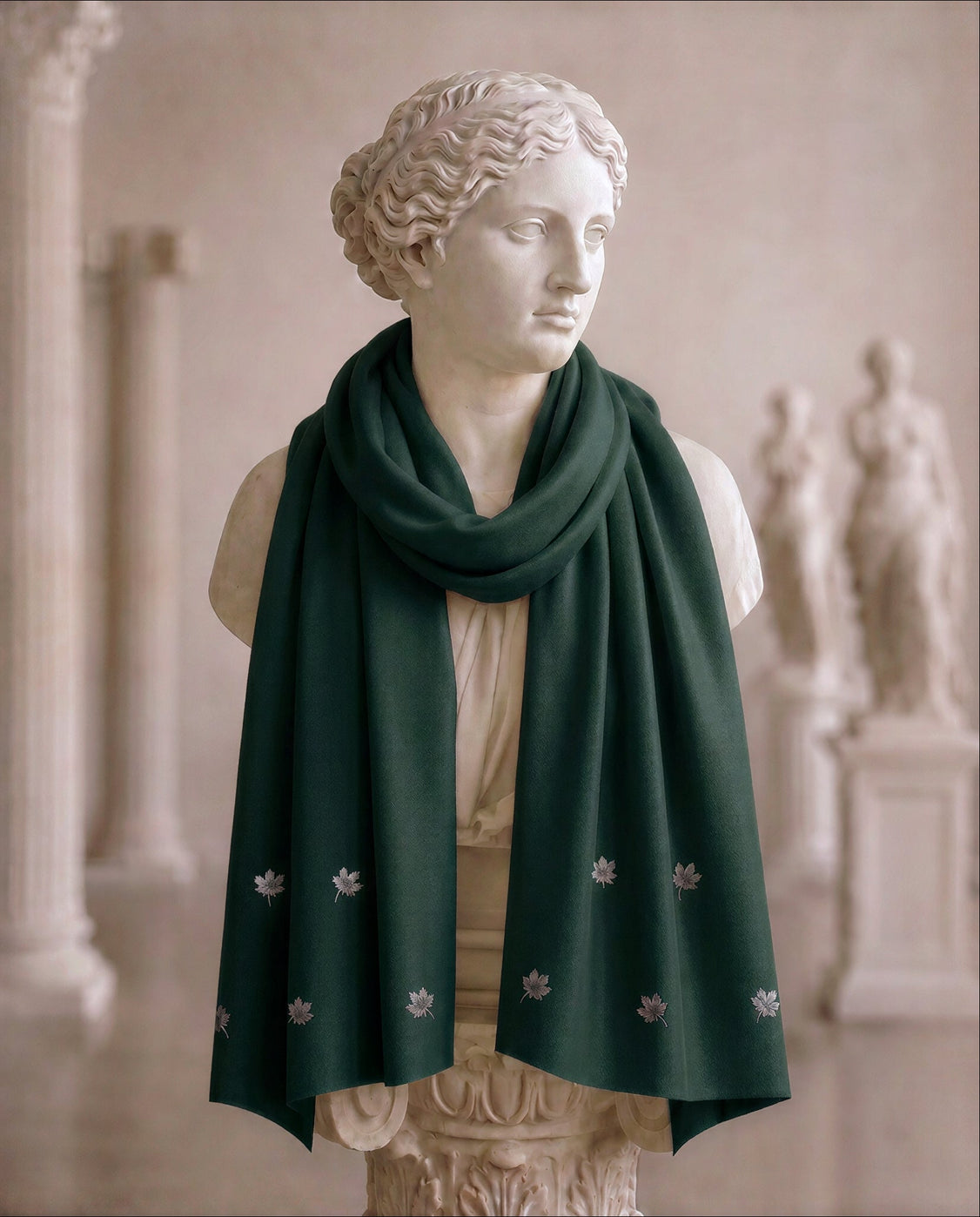 Green Cotton Pashmina Hand Painted Chinar Patta Scarf