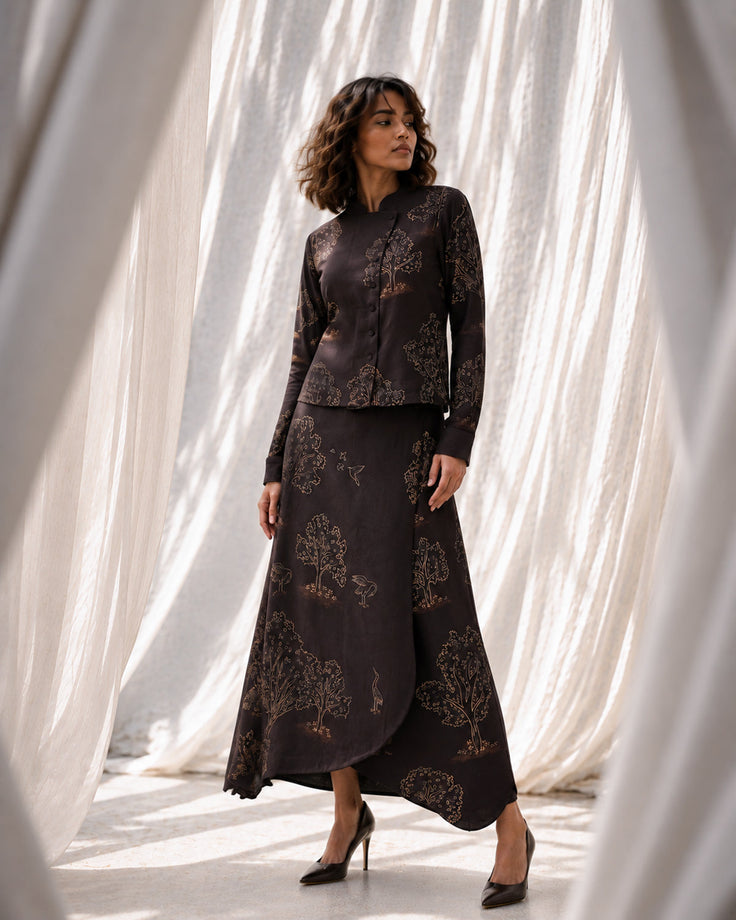 The Forest Floor - Chocolate Brown Chanderi Set