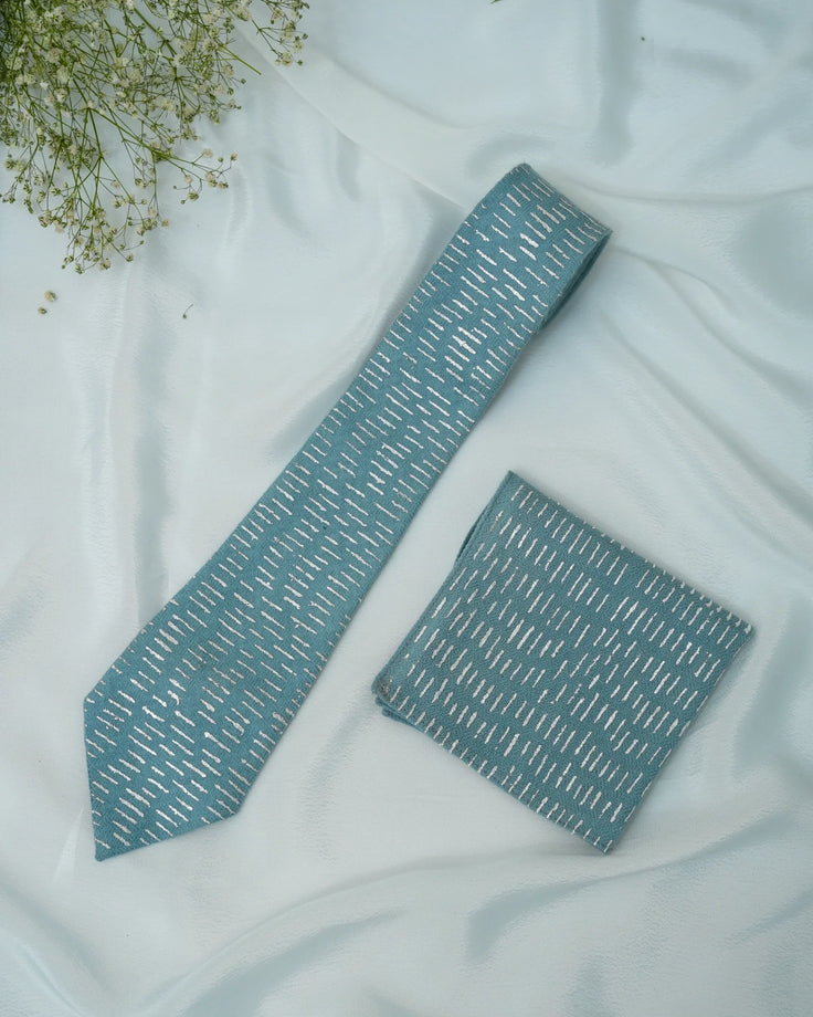 Pure Pashmina Ice Blue Tie & Pocket Square Set