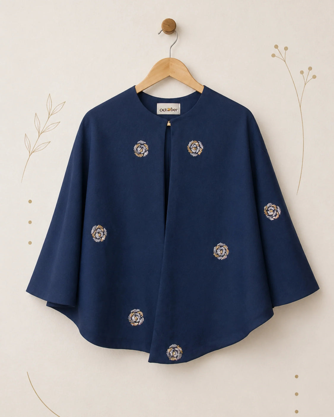 Indigo Embroidered Silk Cape