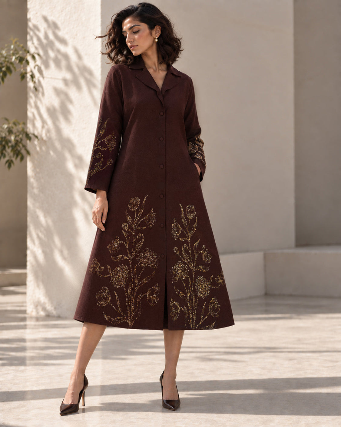 Brown Fine Wool Hand-painted Cape
