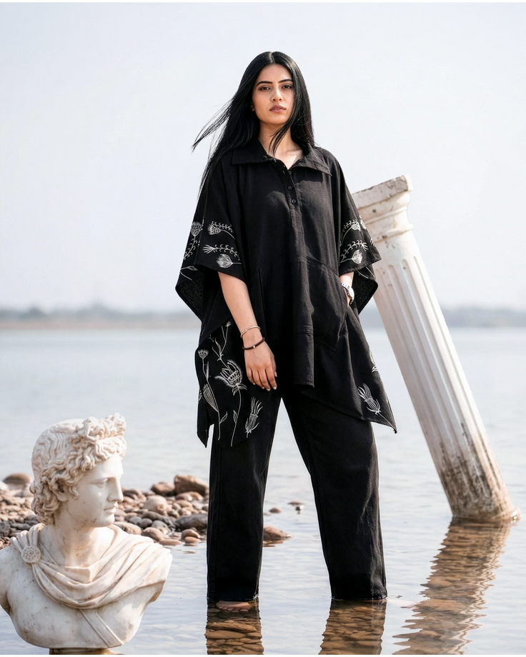 Inkwash Handpainted Kaftan Cape