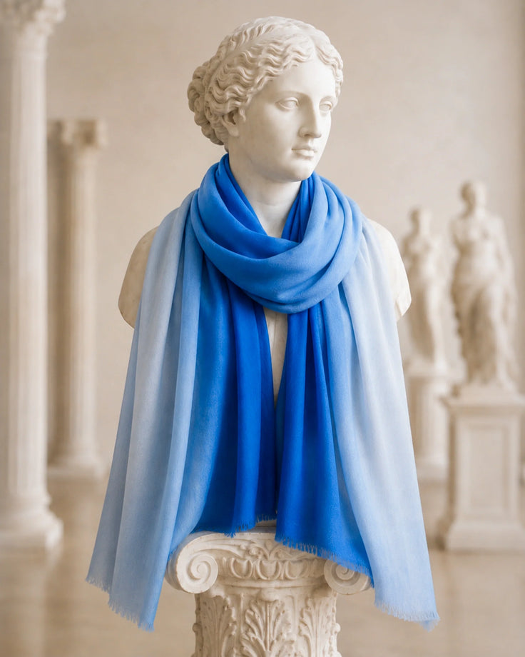 Blue Fine Wool Ombre Scarf