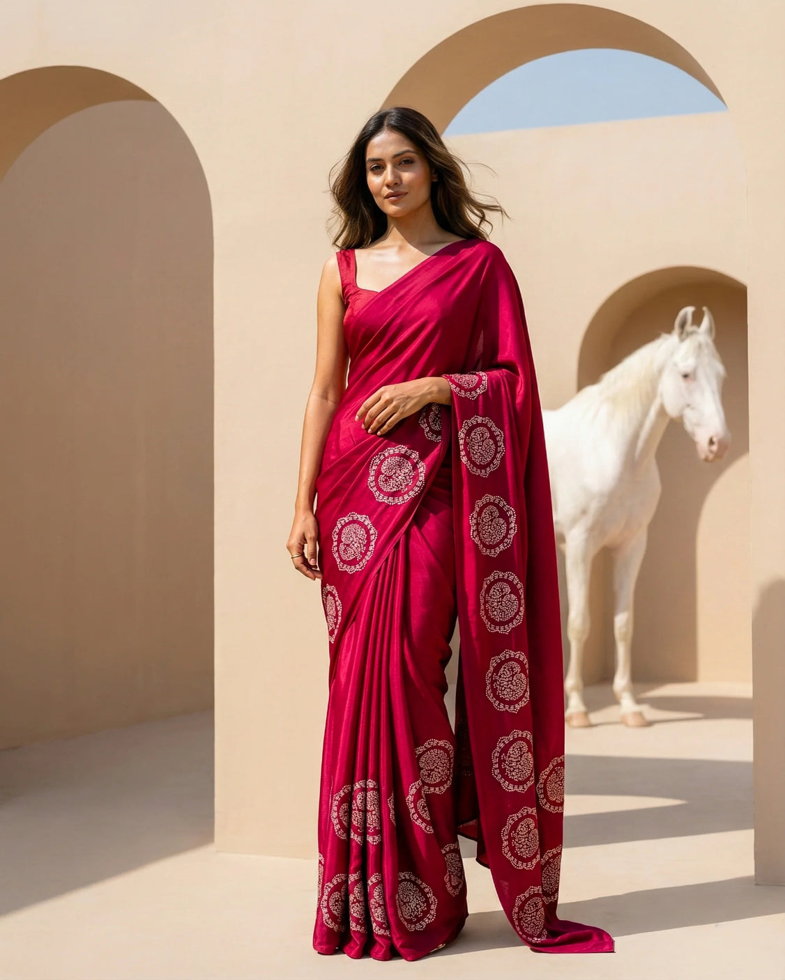 Wine Real Silver Organic Crepe Saree
