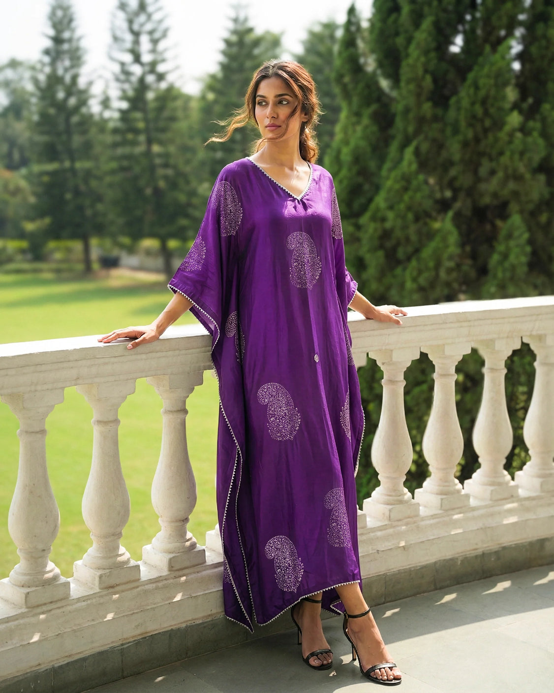 Grape Kiss Real Silver Silk Kaftan