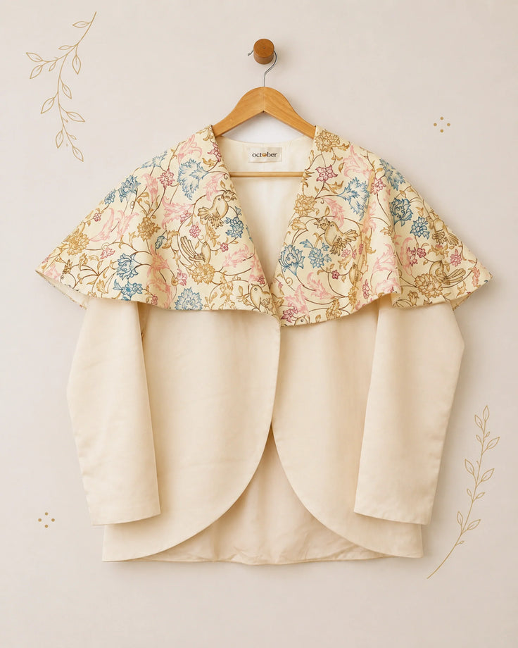 Champagne Handpainted Silk Cape Collar Coat