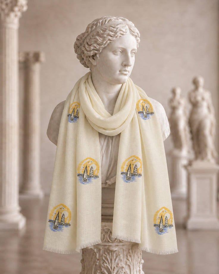 Off-White Pure Pashmina Light House Handpainted Scarf