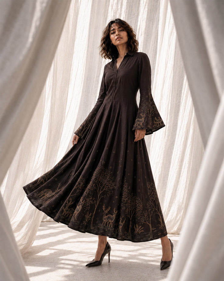 Into The Wild - Deep Brown Chanderi Silk Anarkali