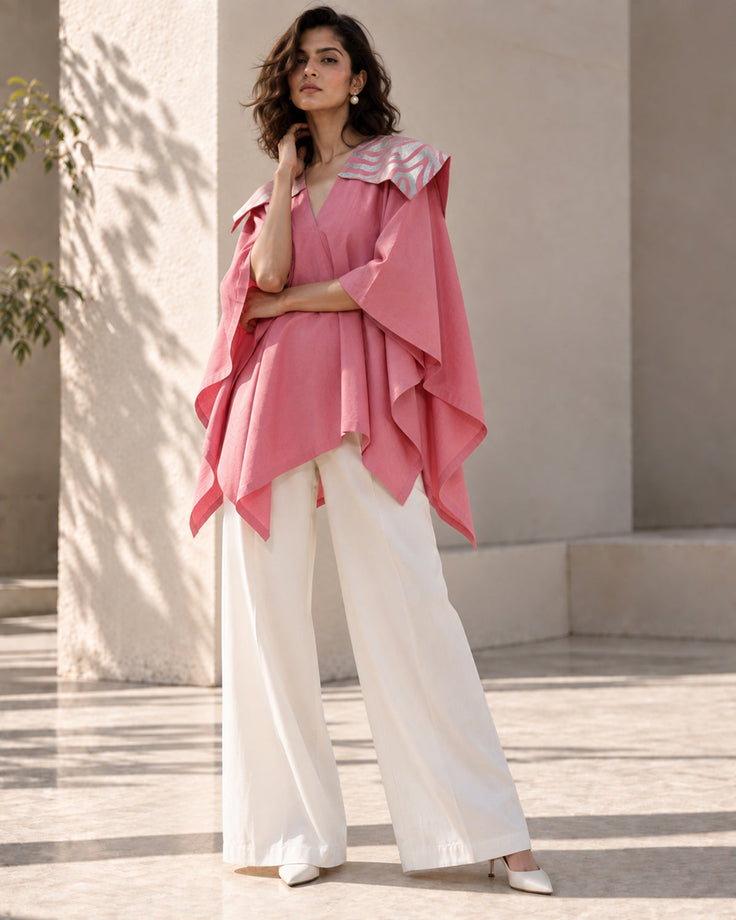 Pink Real Silver Printed Cotton Cape