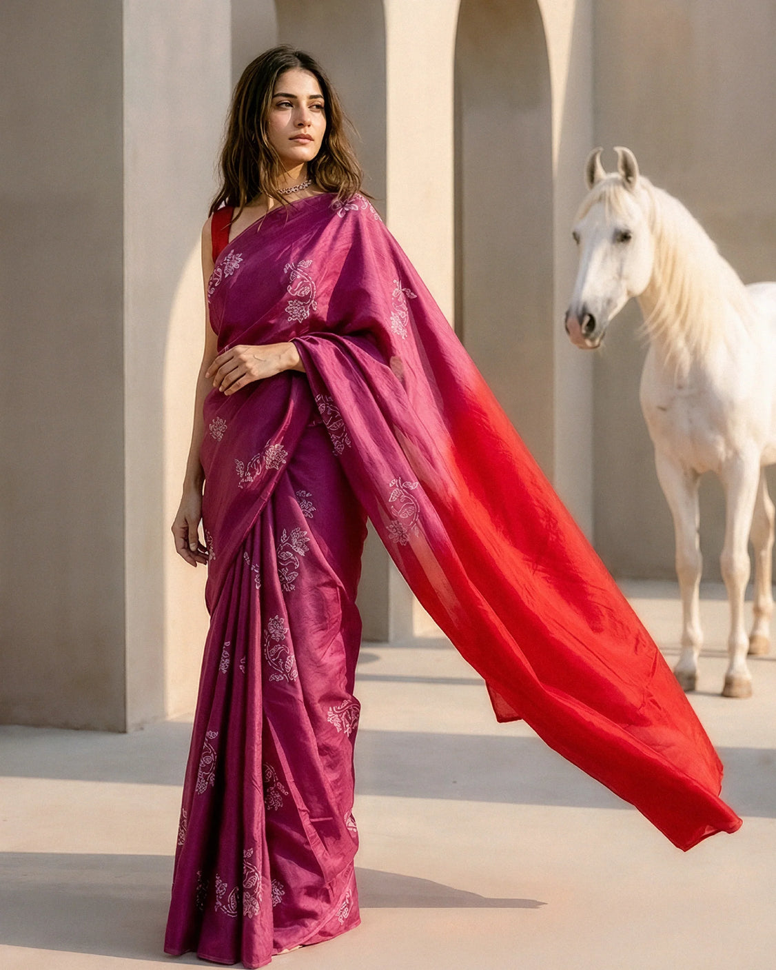 Bougainvilla Real Silver Silk Saree
