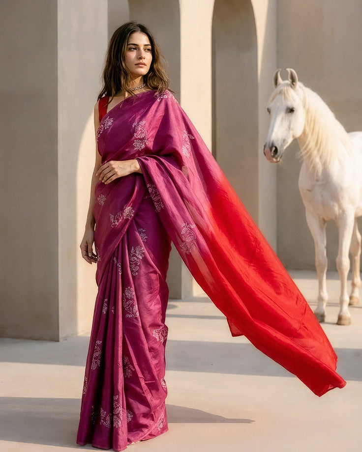 Bougainvilla Real Silver Silk Saree