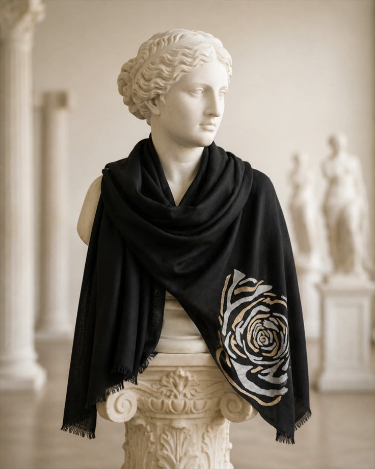 Black Pure Pashmina Embroidered Scarf - Have a Rosy Day