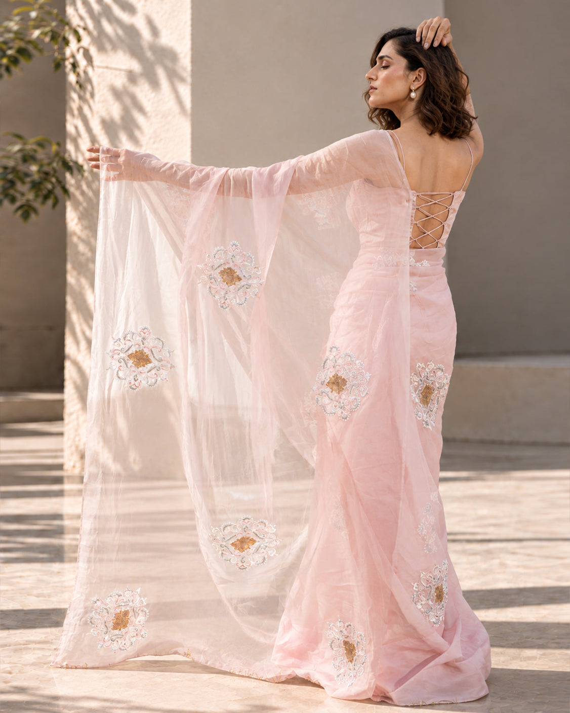 Restored Sozni Pure Organza Saree