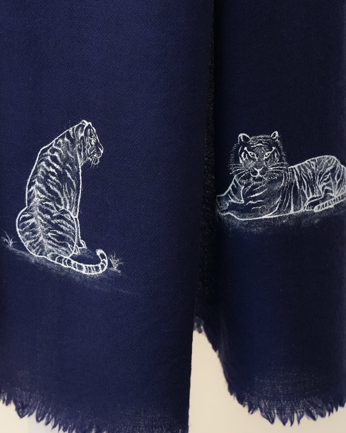 Navy Blue Pure Pashmina Tiger Handpainted Scarf