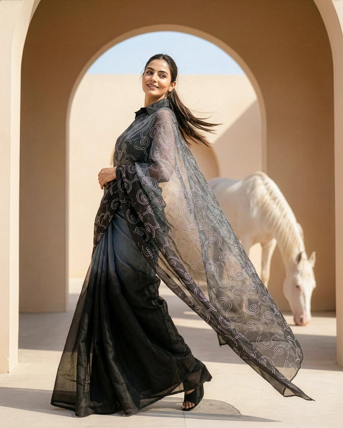 Smoke Clouds Real Silver Organza Saree