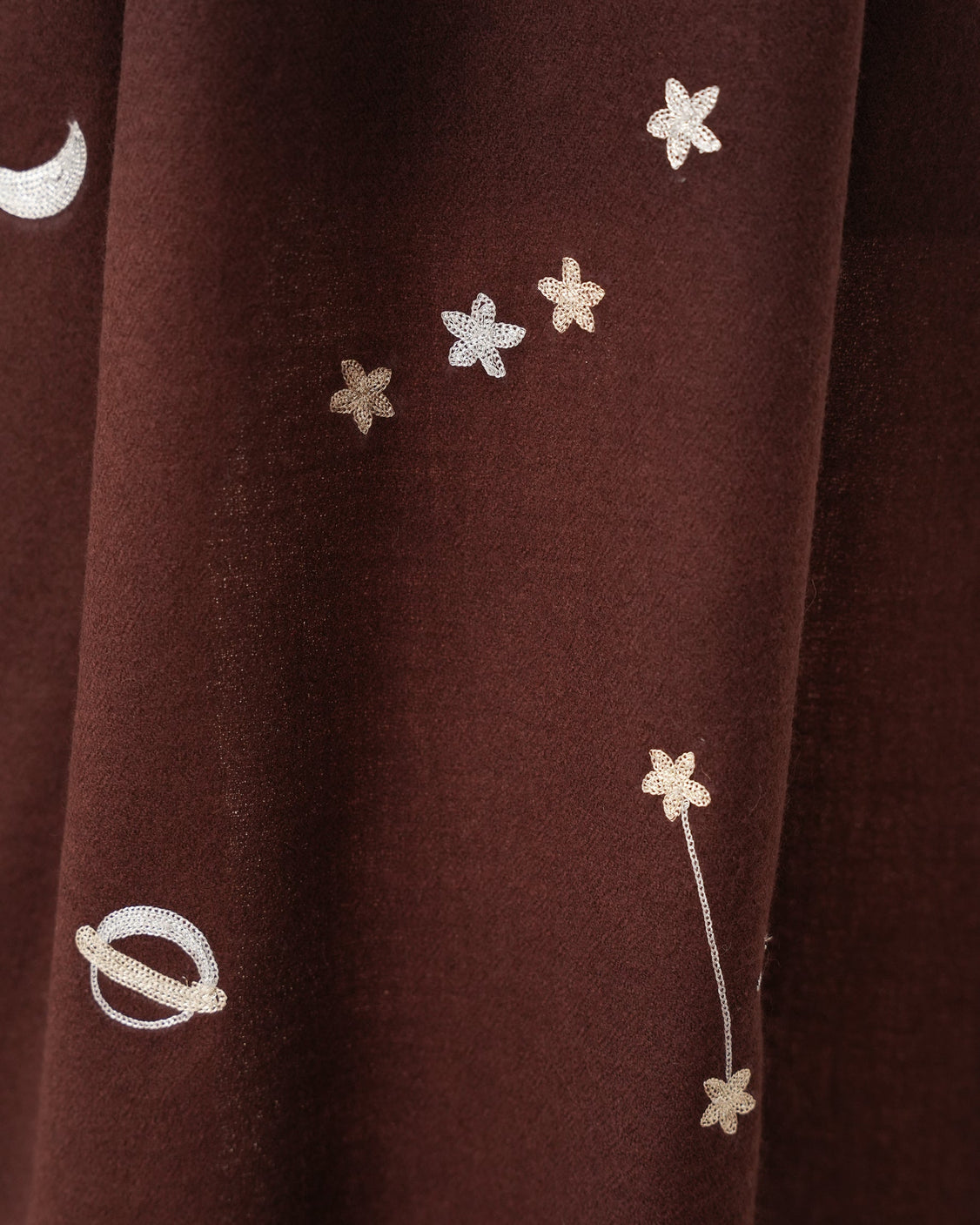 Brown Galaxy, Paani Tila Embroidery Pure Pashmina Scarf