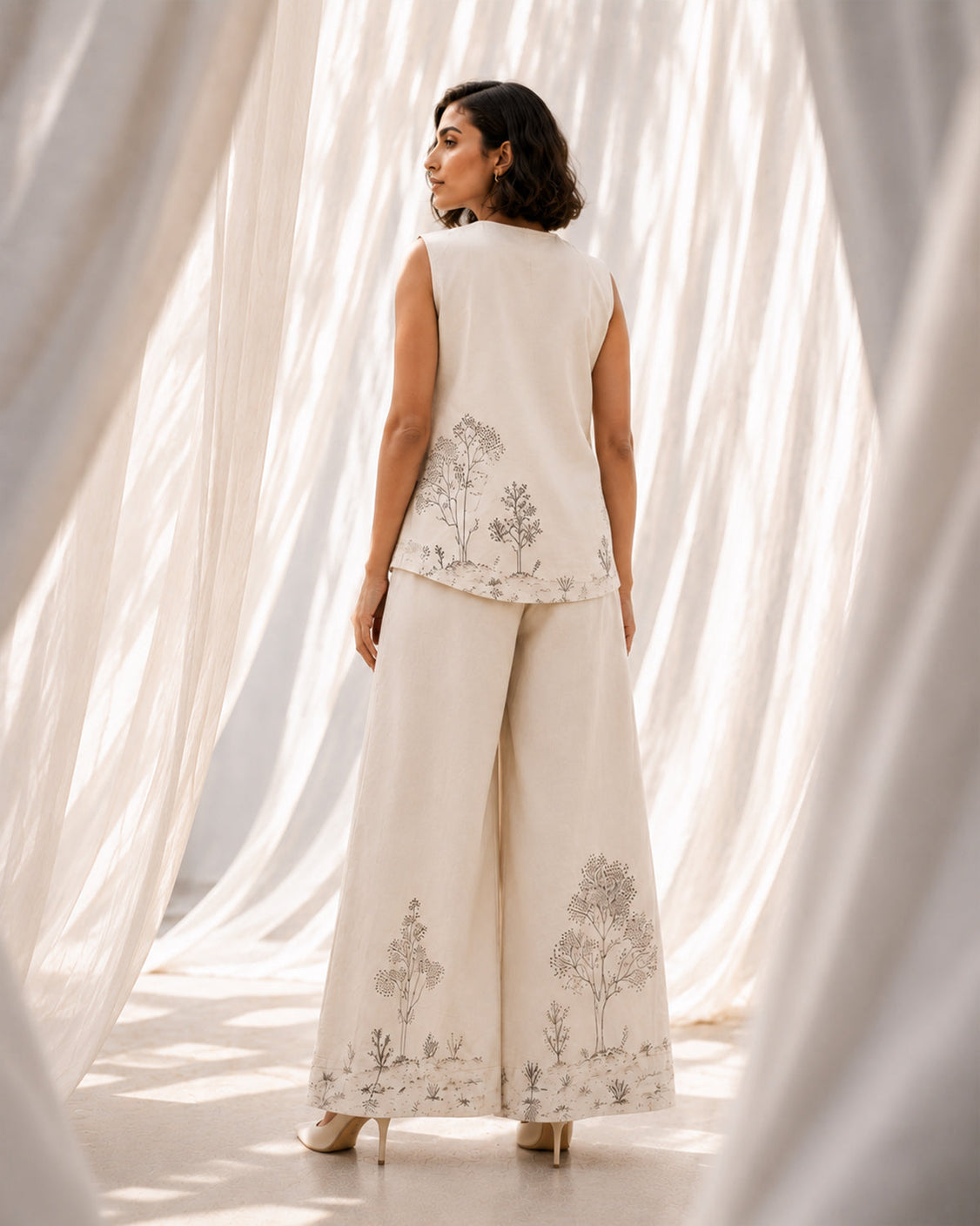 The Quiet Path - Ivory Chanderi Silk Set
